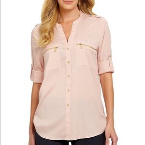 CK Zip-Pocket Roll Tab Blouse
